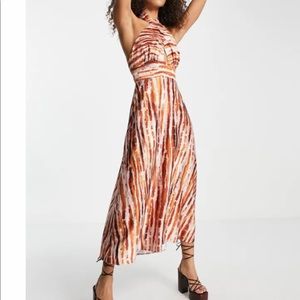 Twisted Wunder halter-neck midi dress in tonal tie dye